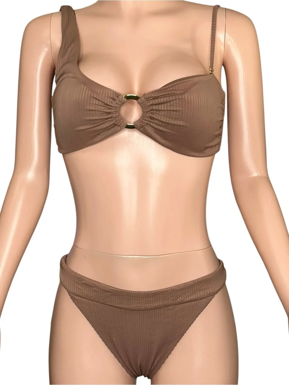MONDAY SWIMWEAR Set Antigua Top (L) & Argentina Bottom (L) - Caramel Rib